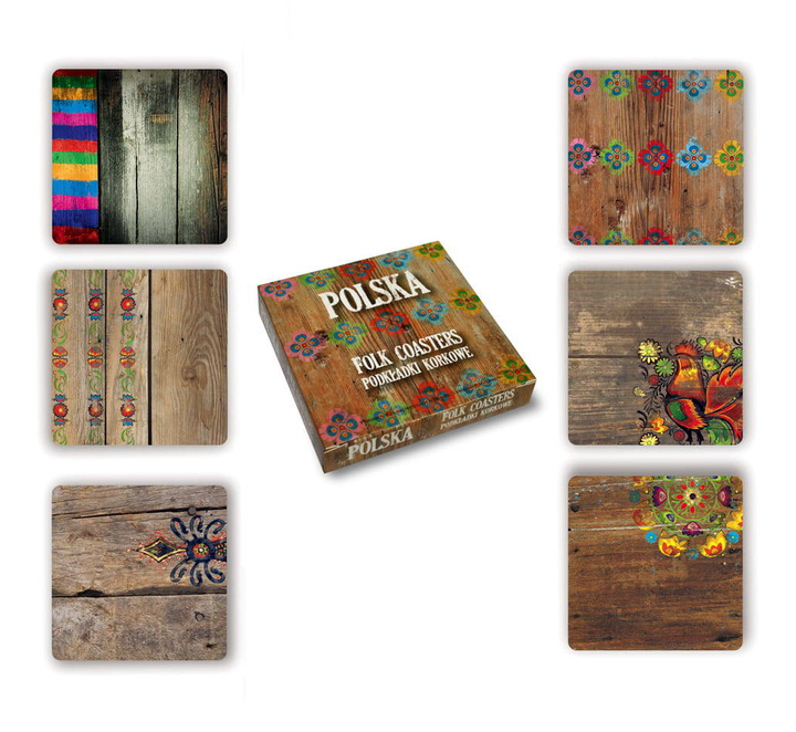 PODKŁADKI KORKOWE FOLK DREWNOPODOBNE W PUDEŁKU